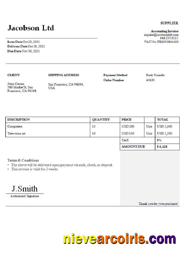 USA Jacobson Ltd invoice